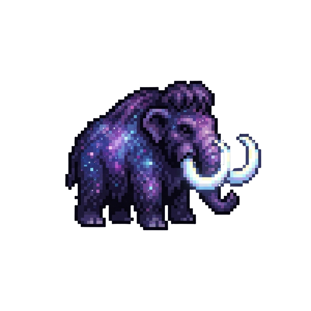 A Cosmic Galaxy-patterned Woolly Mammoth with Glowing Tusks