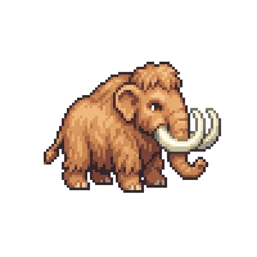A Cozy Caramel-colored Woolly Mammoth with Shiny Curved Tusks