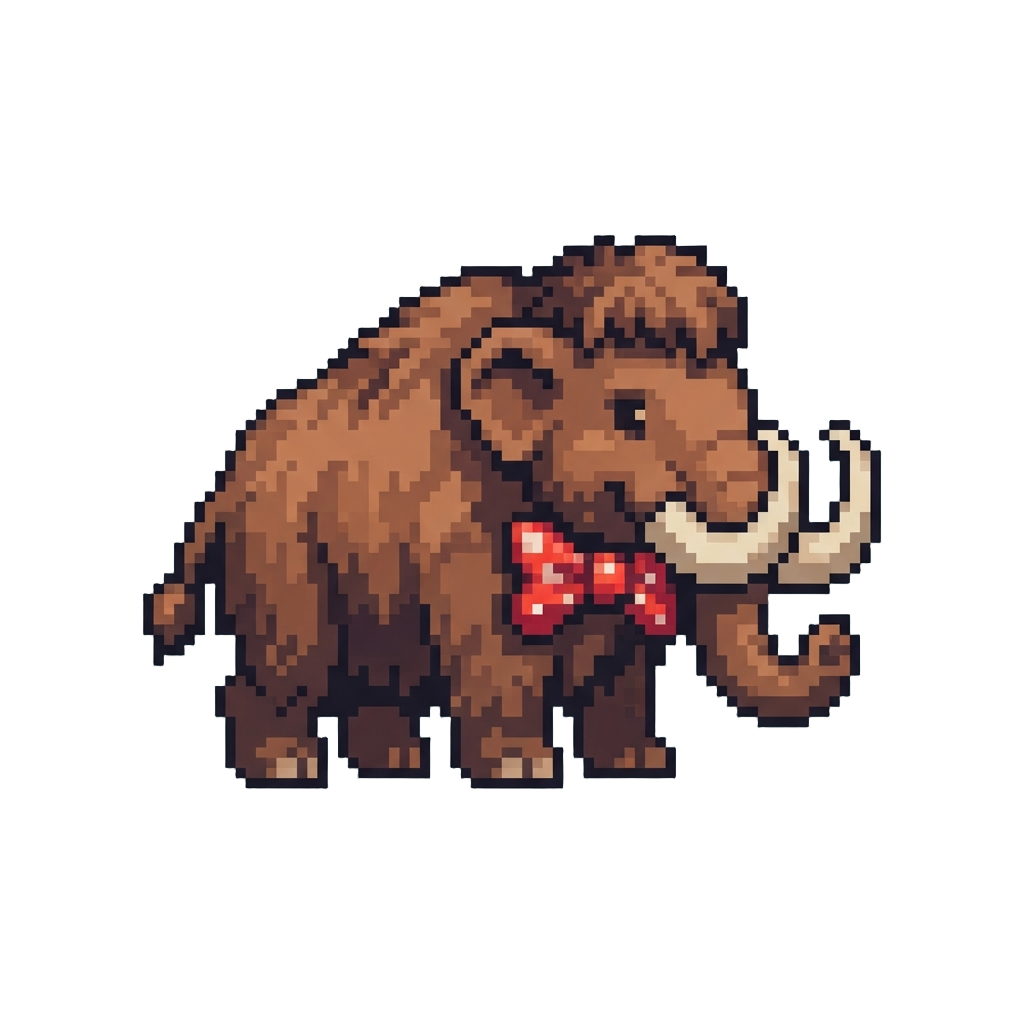 A Friendly Woolly Mammoth Wearing a Cartoon Polka-dot Bow Tie
