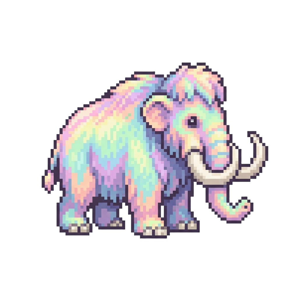 A Dazzling Pastel-hued Rainbow Woolly Mammoth with Iridescent Fur