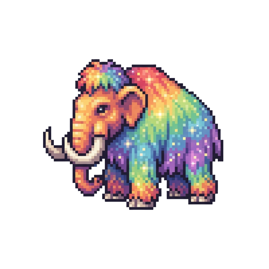 A Sparkling Starlight Rainbow Woolly Mammoth with Shimmering Wool