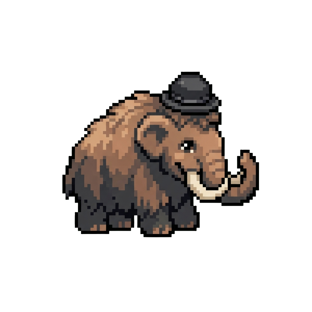 A Playful Fluffy Woolly Mammoth Wearing a Tiny Bowler Hat