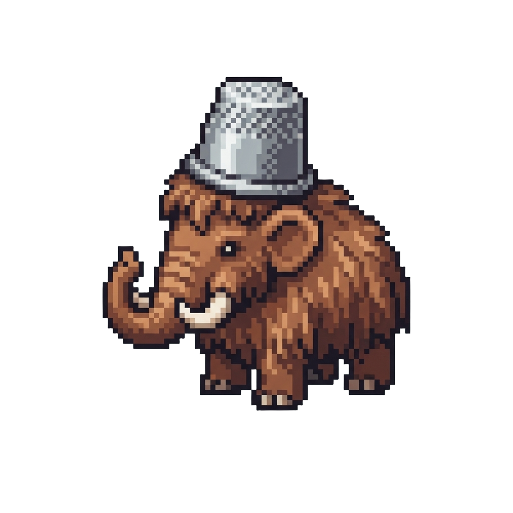 A Pint-sized Woolly Mammoth Wearing a Oversized Thimble Hat