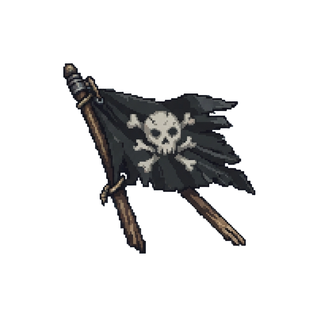 A Tattered Black Jolly Roger Flag