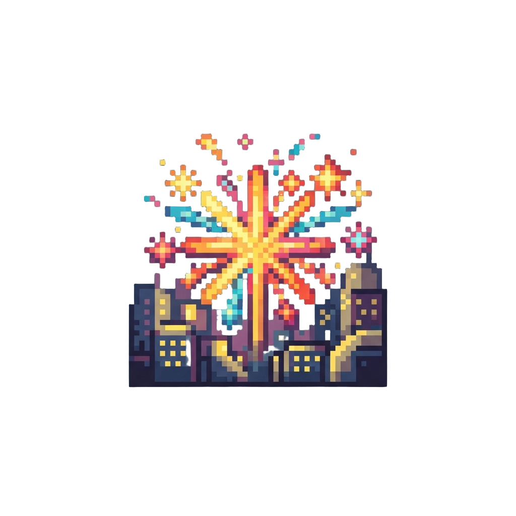 Festive City Light Flash and Fireworks