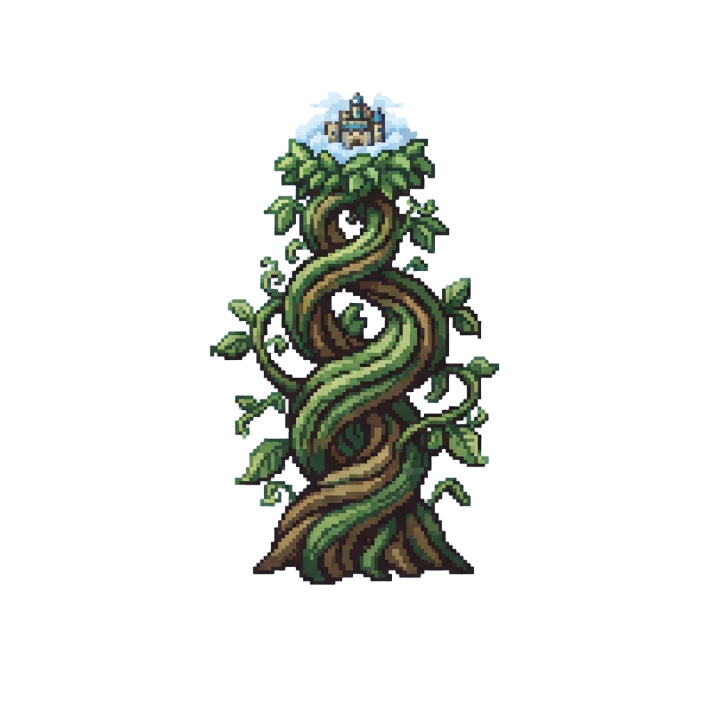 A Giant Tangled Beanstalk Reaching Up Toward a Realm of Giants