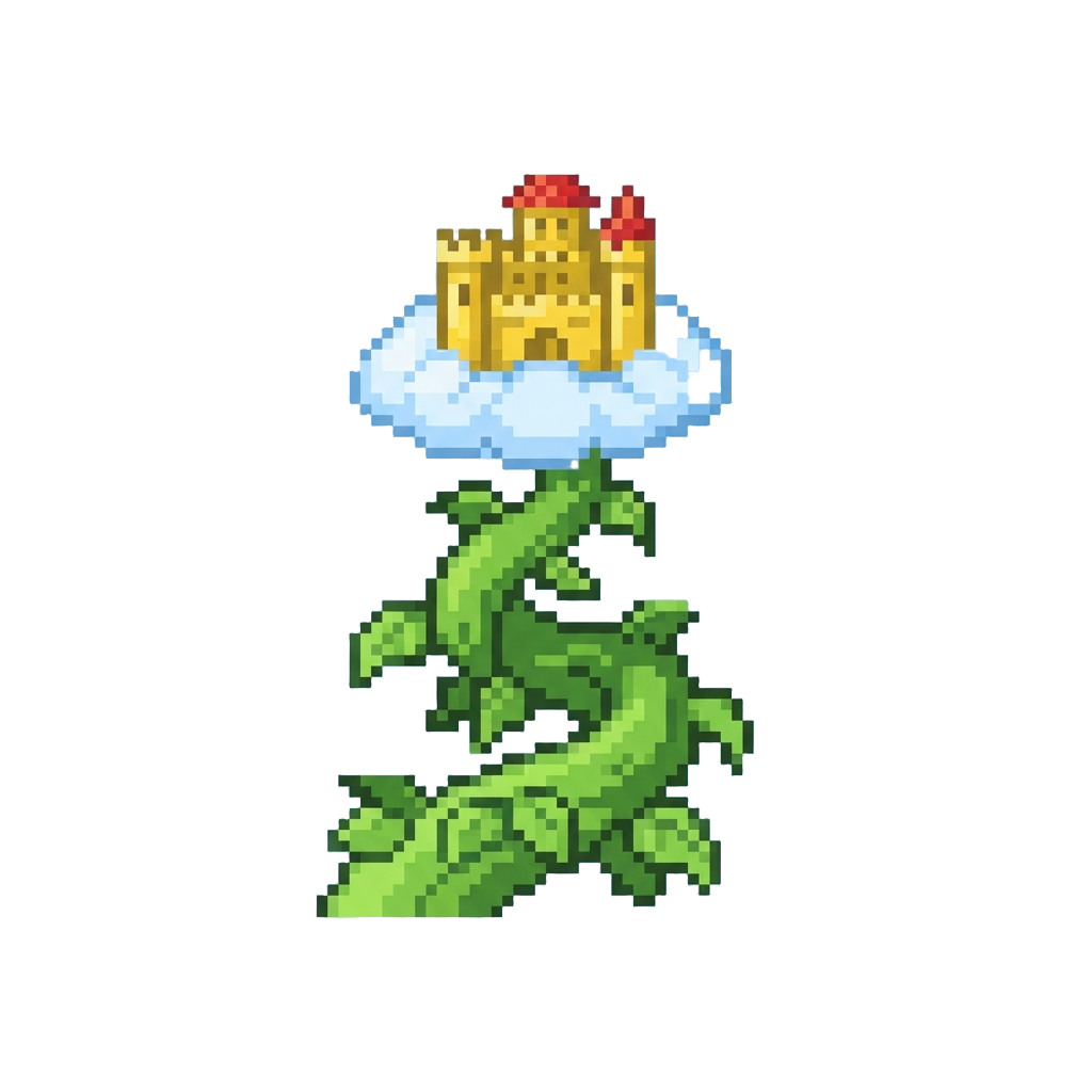 A Massive Leafy Stalk Winding Up to a Golden Castle in the Clouds