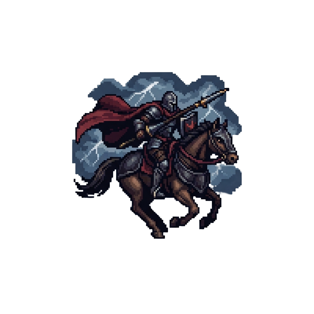 A Menacing Galloping Horseman with a Cape Billowing in Stormy Clouds