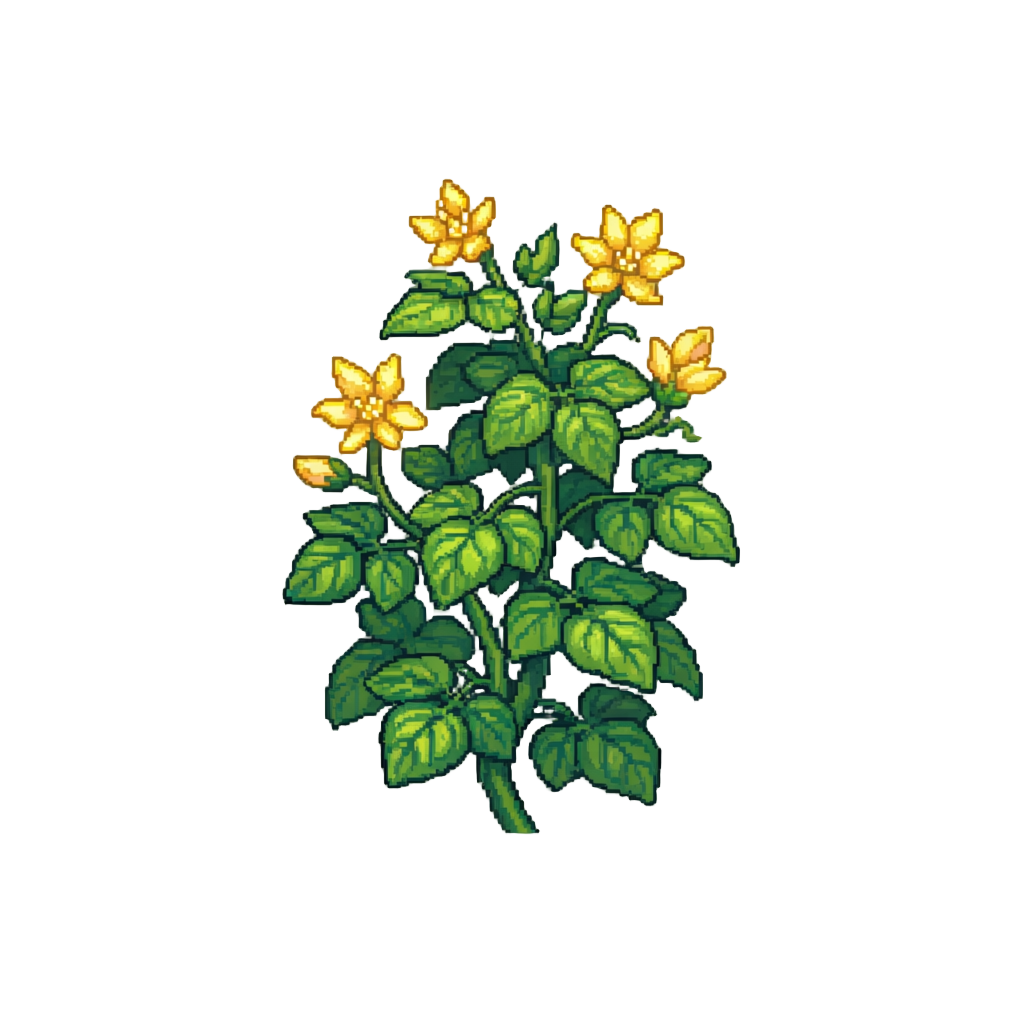 A Vibrant Leafy Beanstalk Blooming with Glowing Golden Flowers