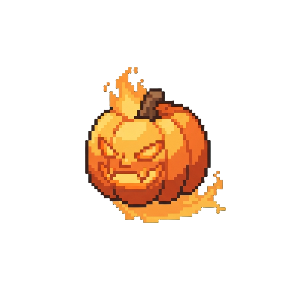 A Fiery Pumpkin Ghost with Glowing Orange Fangs