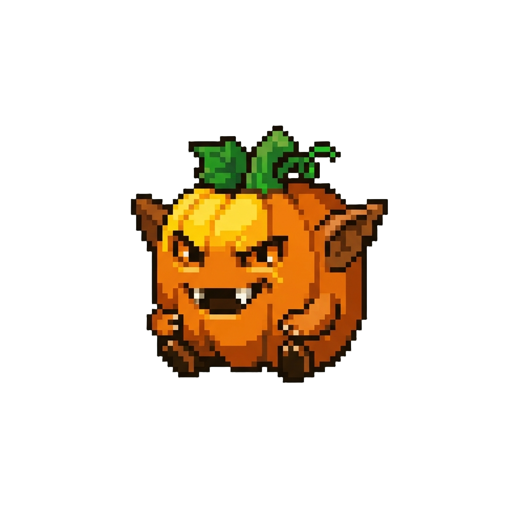 A Mischievous Pumpkin Gremlin with Sharp Fangs