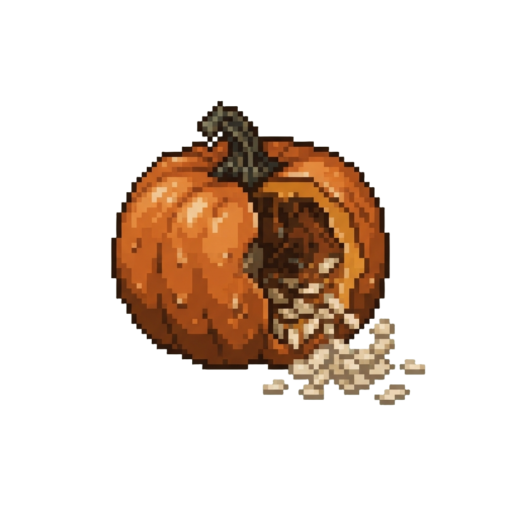 A Soggy Split-open Pumpkin Spilling Seeds Everywhere