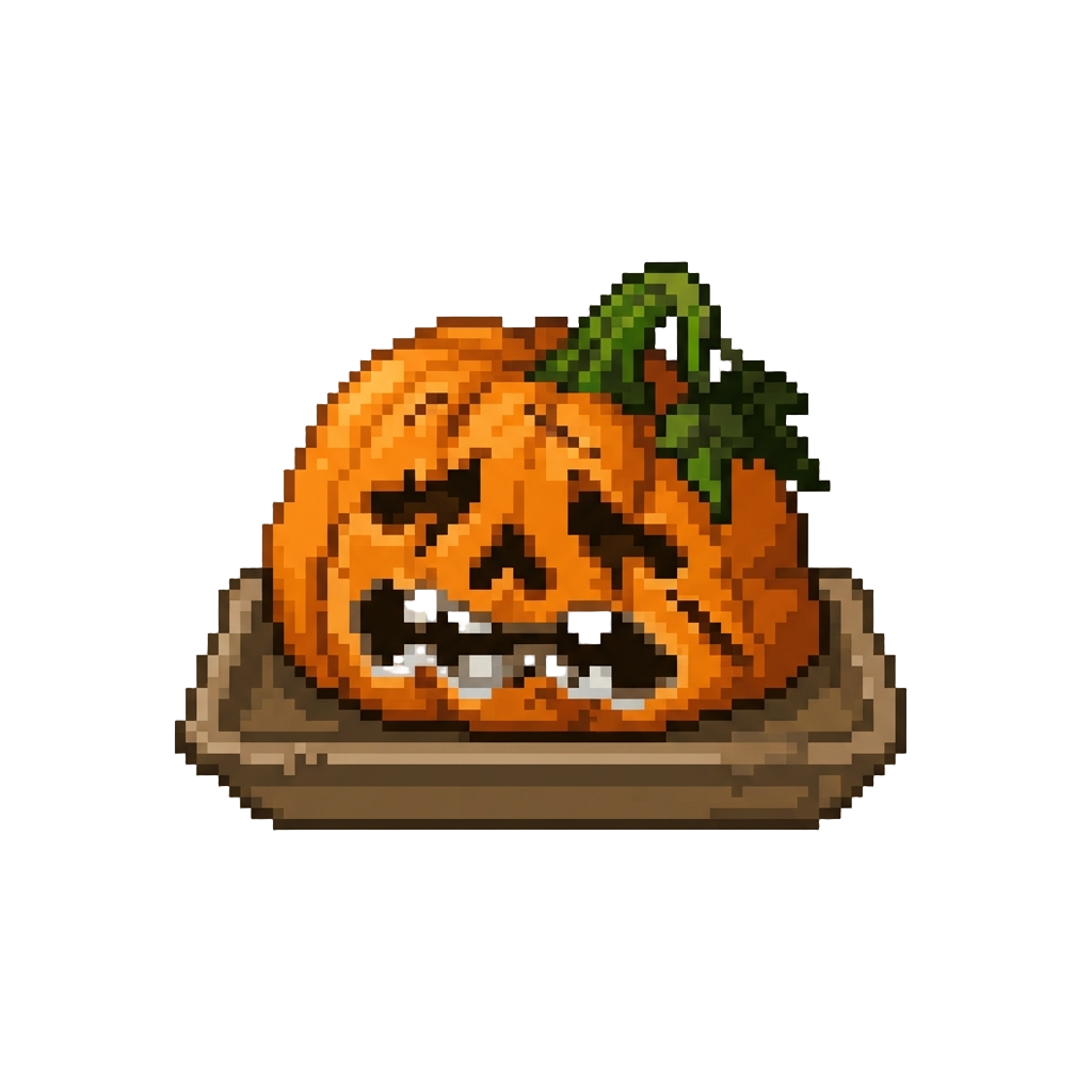 A Smashed Pumpkin Face Sagging Onto the Tray
