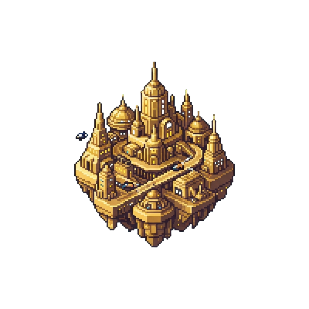 A Golden Cyber-futuristic Metropolis with Flying Cars