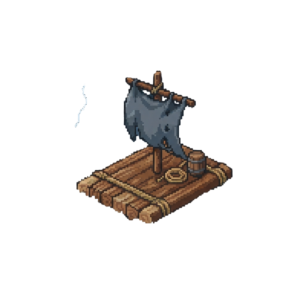 A Stormy Sea Aboard a Wooden Raft in a Lightning Tempest