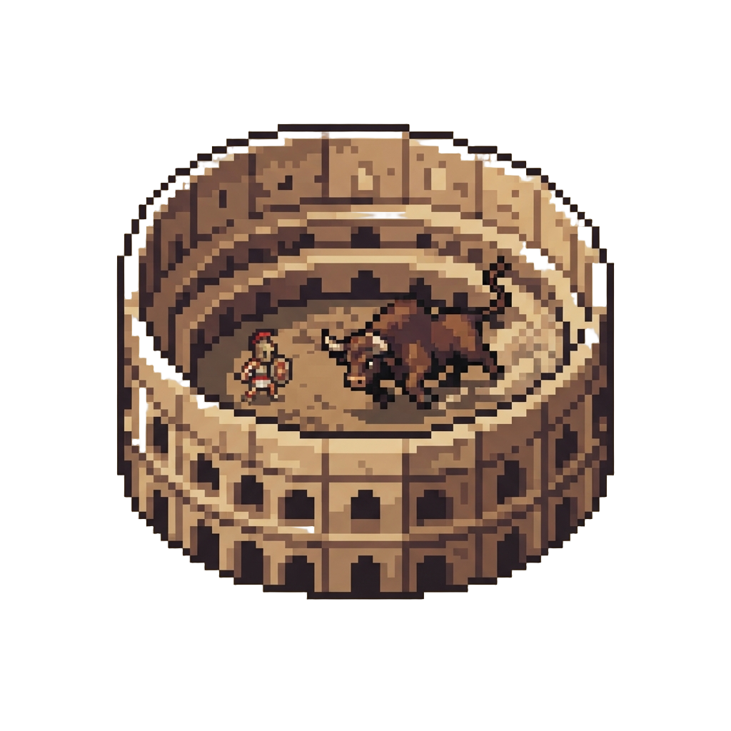 A Roman Gladiatorial Arena with an Angry Charging Bull