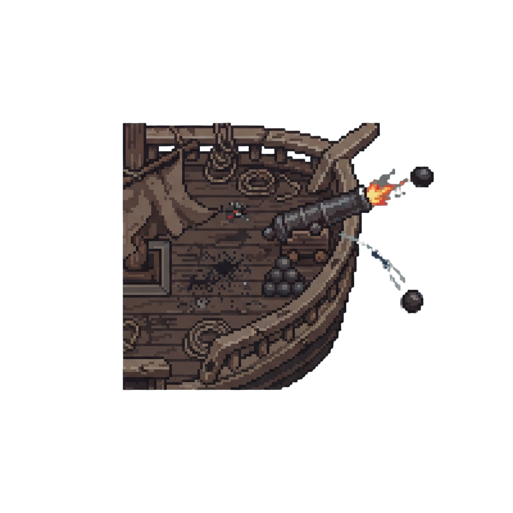 A Chaotic Pirate Ship Deck During a Cannonball Salvo