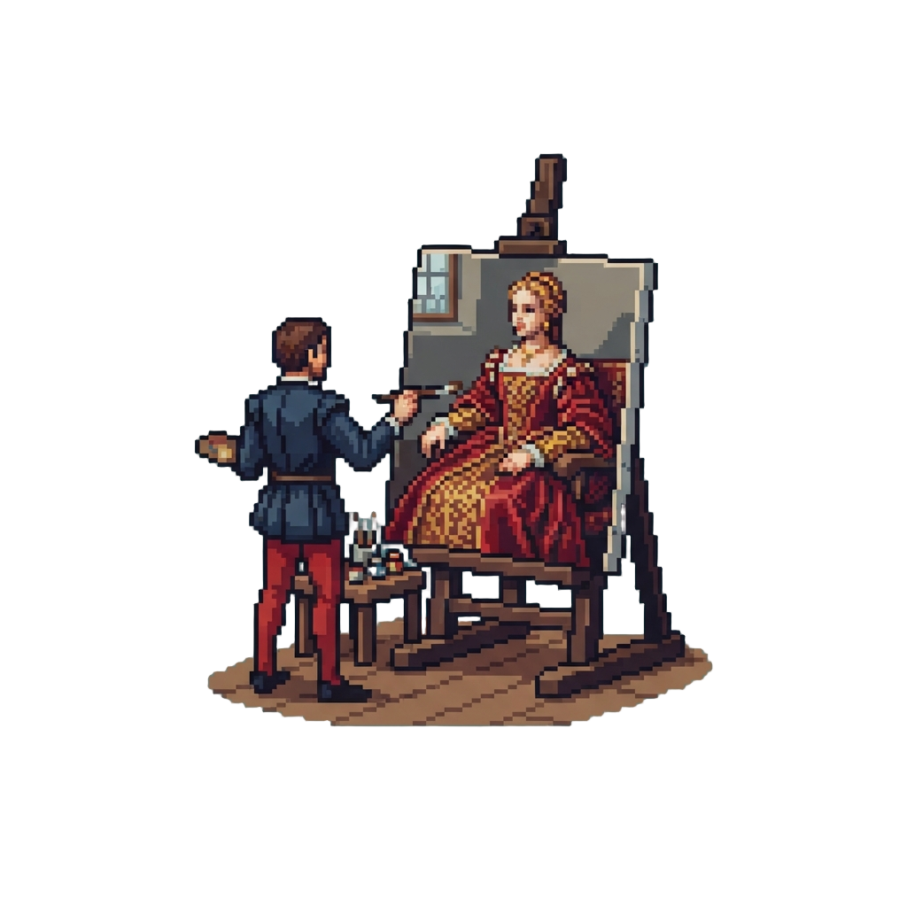 A Royal Court Portrait Painting Session in Renaissance Florence