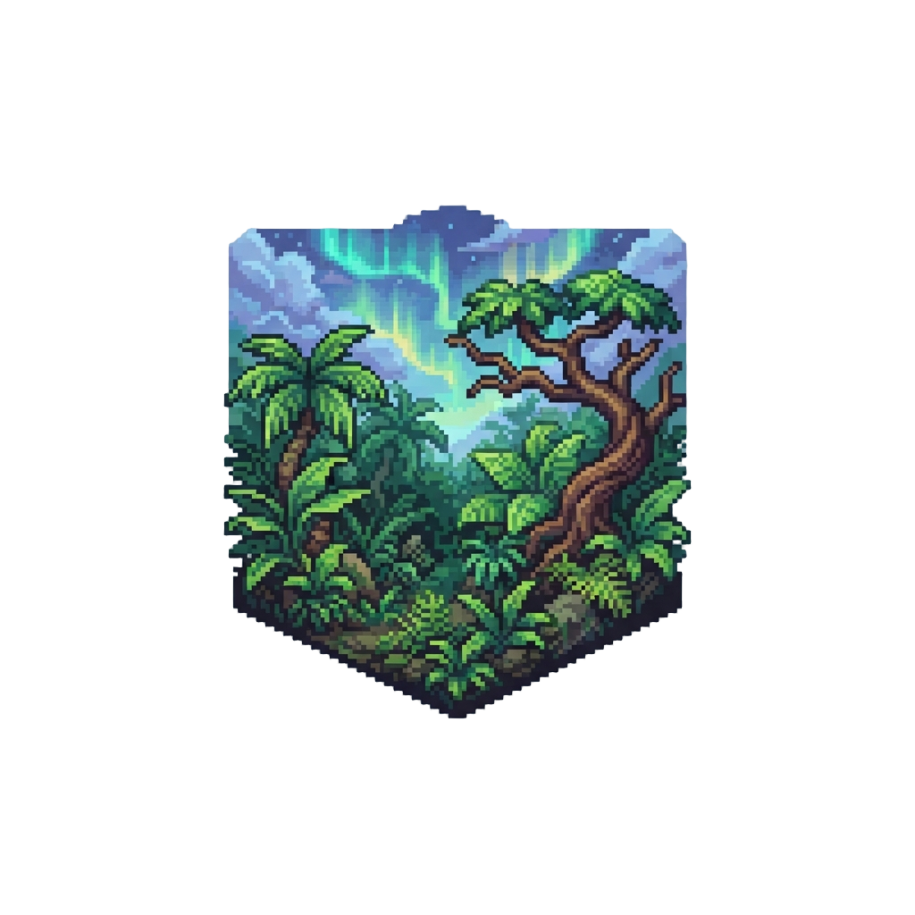 A Lush Prehistoric Jungle Under Glowing Aurora Skies