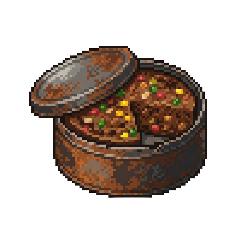 A Half-eaten Fruitcake in a Rusted Tin