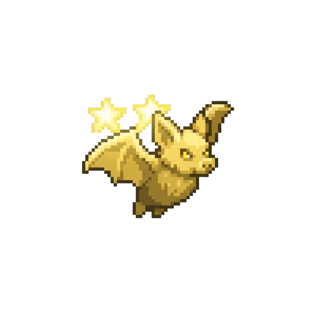A Glowing Golden Bat with Tiny Star Wings