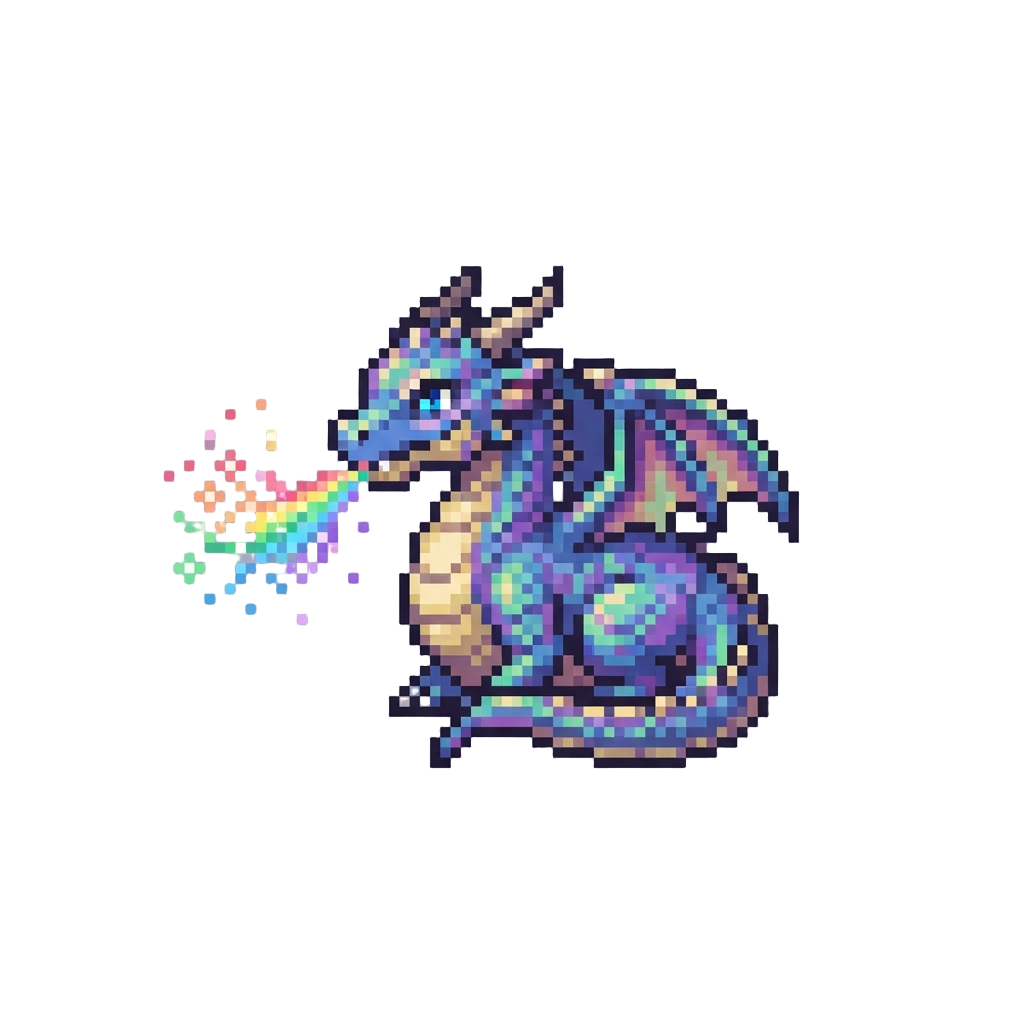 A Miniature Iridescent Dragon Breathing Rainbow Sparkles