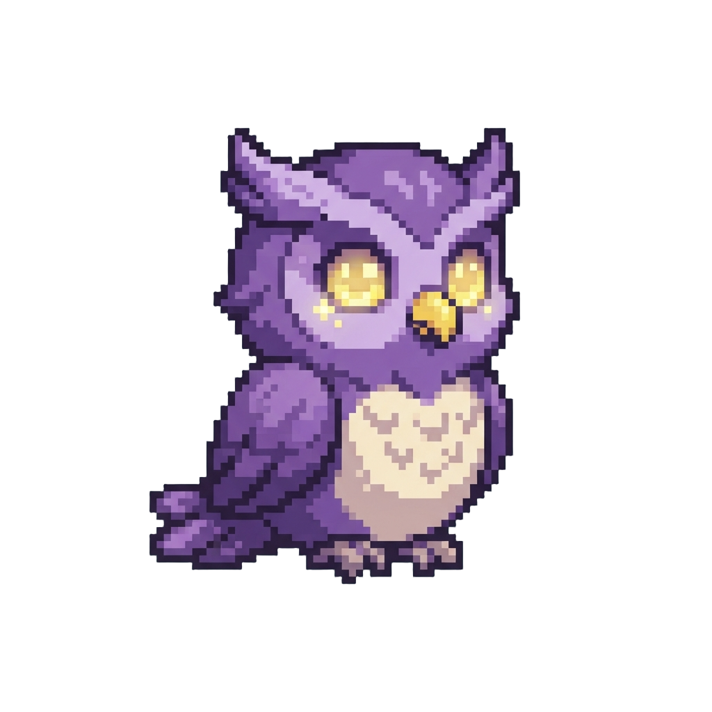 A Adorable Purple Baby Owl with Glowing Eyes