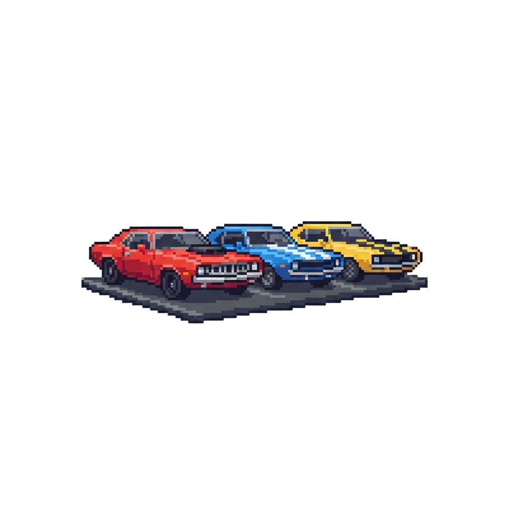 A Line of Parked Muscle Cars
