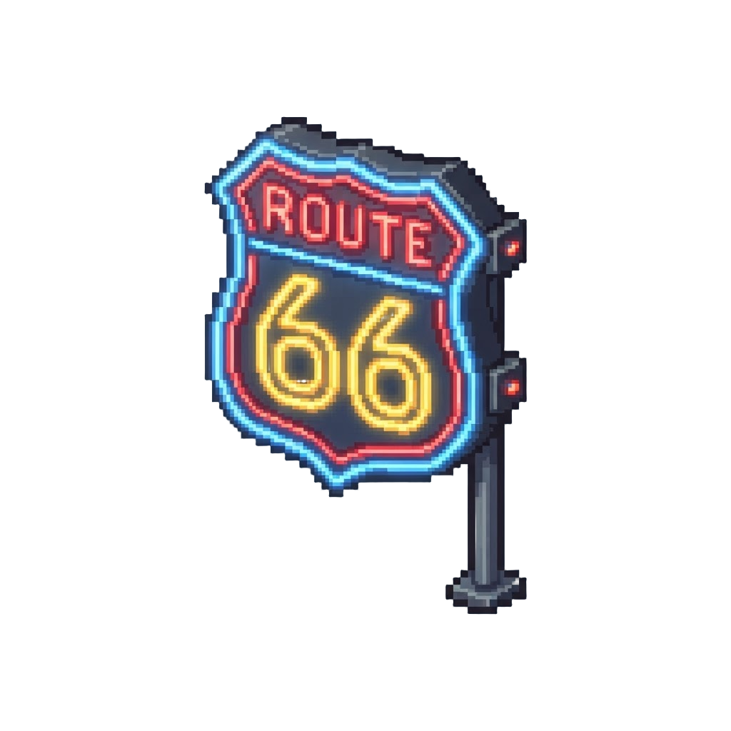 A Giant Glowing Route 66 Neon Sign