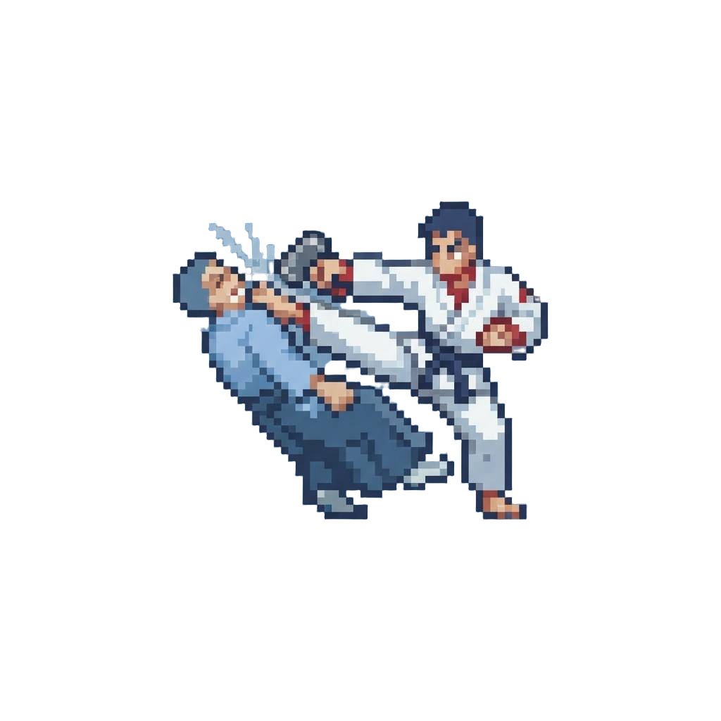 A Smooth Aikido Chin-kick Sidestep Redirecting Into a Crushing Hammer-fist Takedown