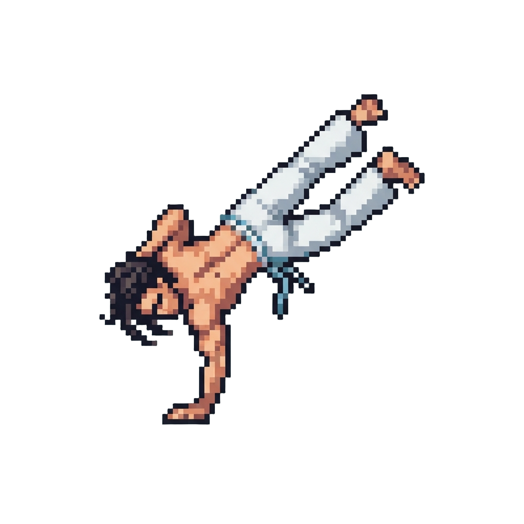 A Rhythmic Capoeira Ginga Back-kick, Backward Chin Flip, and Handstand Double Foot Launch