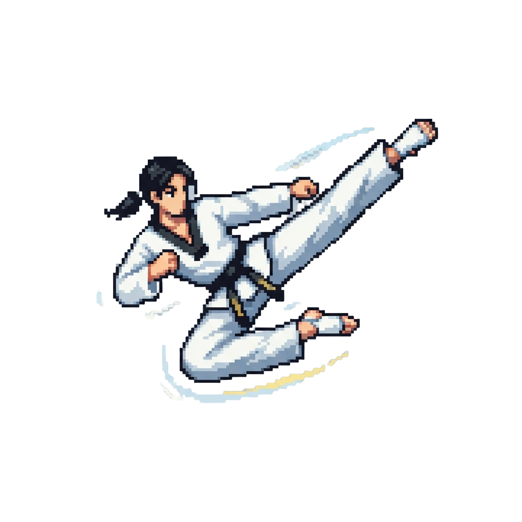 A High-flying Taekwondo Front-kick, Spinning Hook Kick, and Soaring Roundhouse