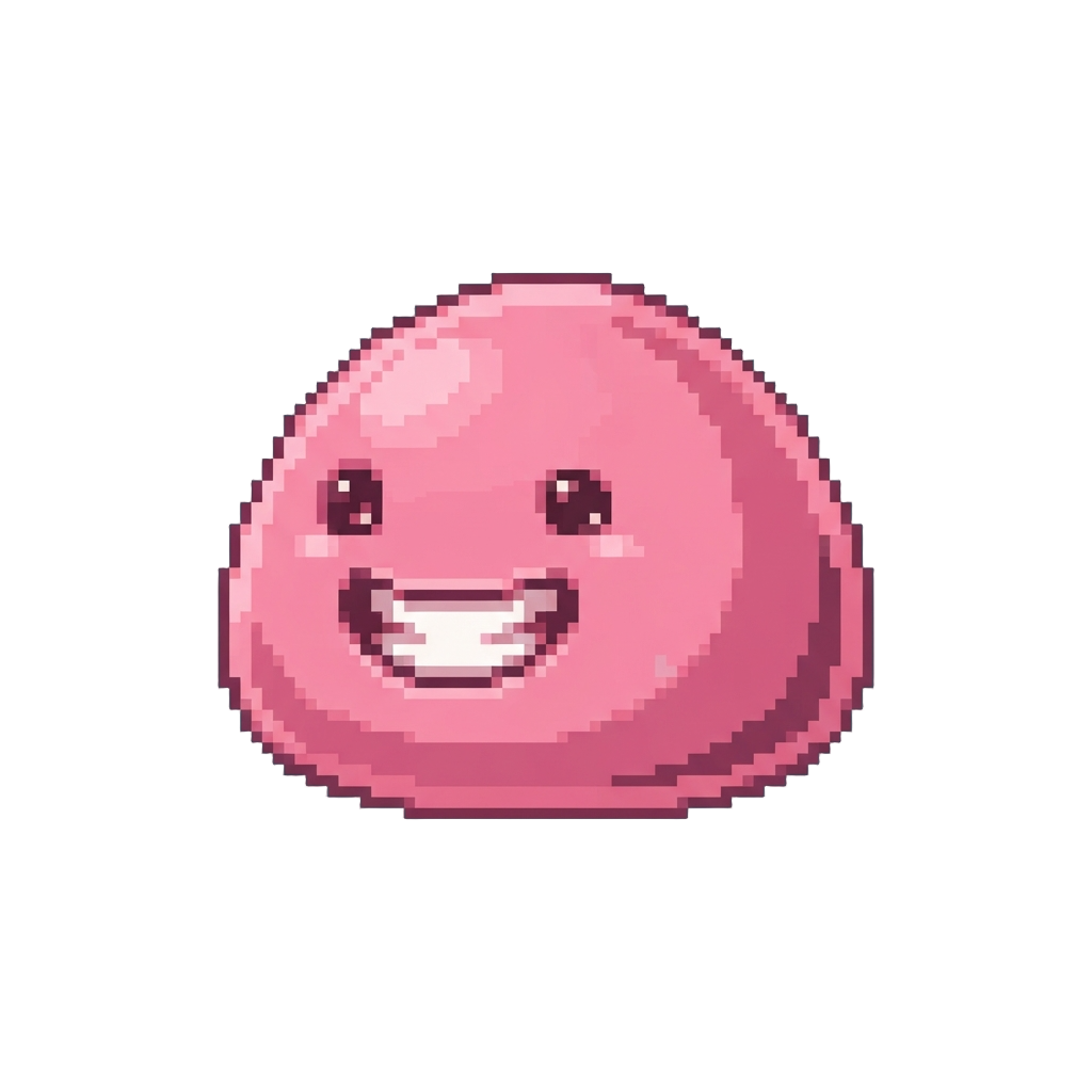 A Pink Bubblegum Dough Slime with a Wide Grin