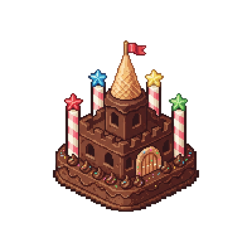 A Chocolate Fudge Castle Cake with Candy Towers