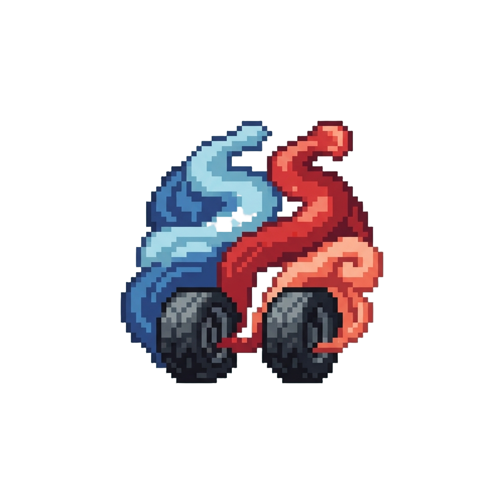 Red and Blue Smoke Trails Billowing From the Rear Tires