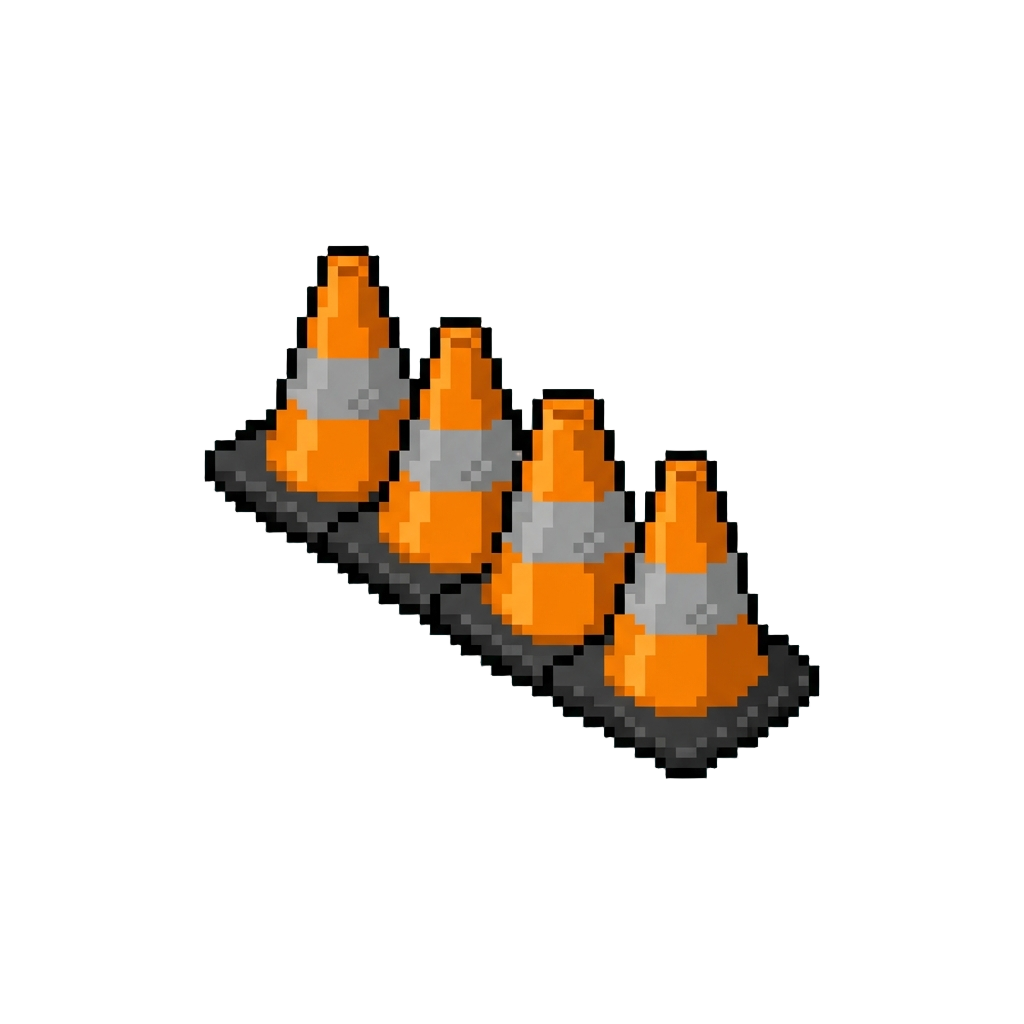 A Row of Bright Orange Plastic Traffic Cones Flying Through the Air