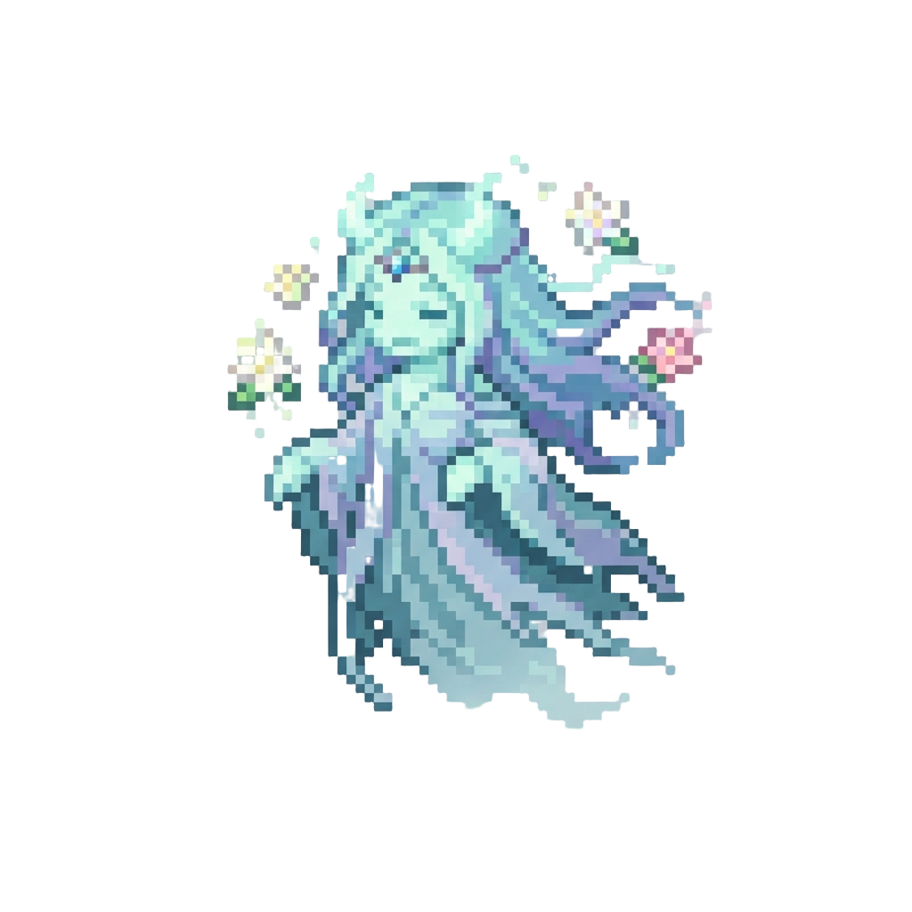 A Gentle Mist Ghost Girl with Floating Flowers