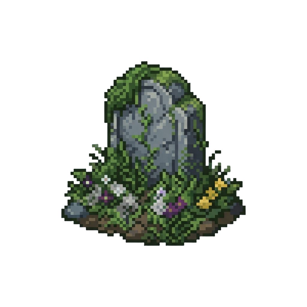 A Spooky Overgrown Flower-strewn Grave