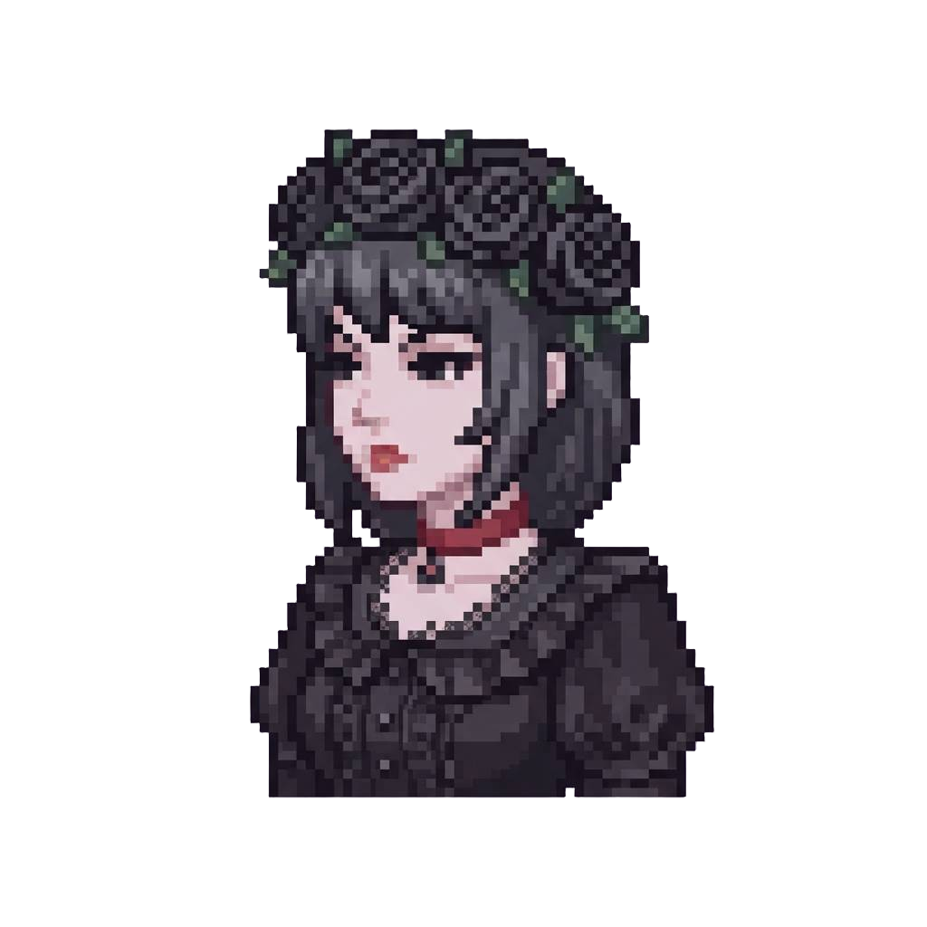 A Romantic Goth Girl with Black Rose Crown