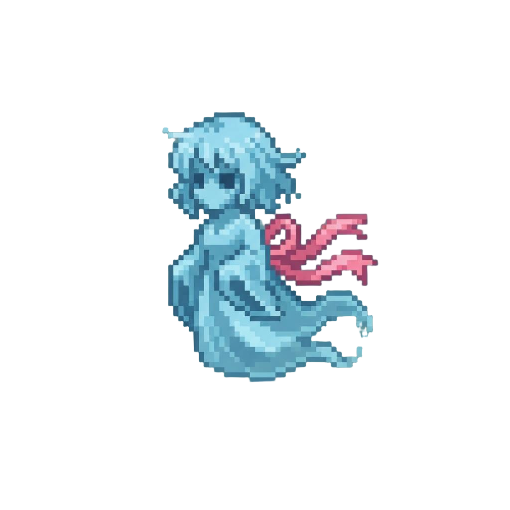A Translucent Spectral Ghost Girl with Floating Ribbon