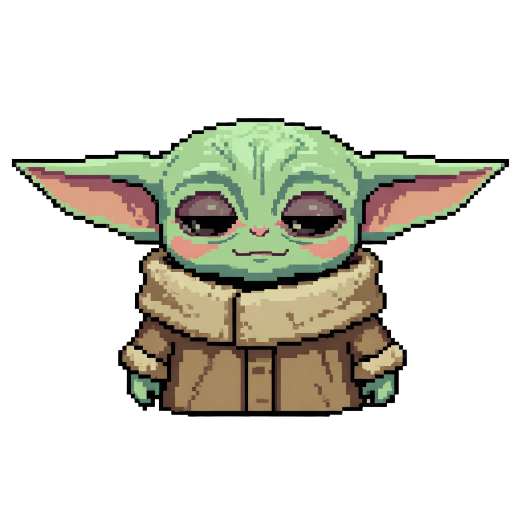 A Stuck Frame of Grogu with Eyes Half-closed