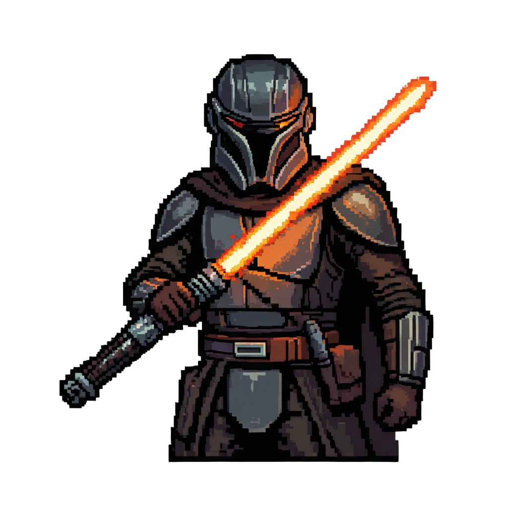 Din Djarin Igniting the Darksaber in Dark Armor
