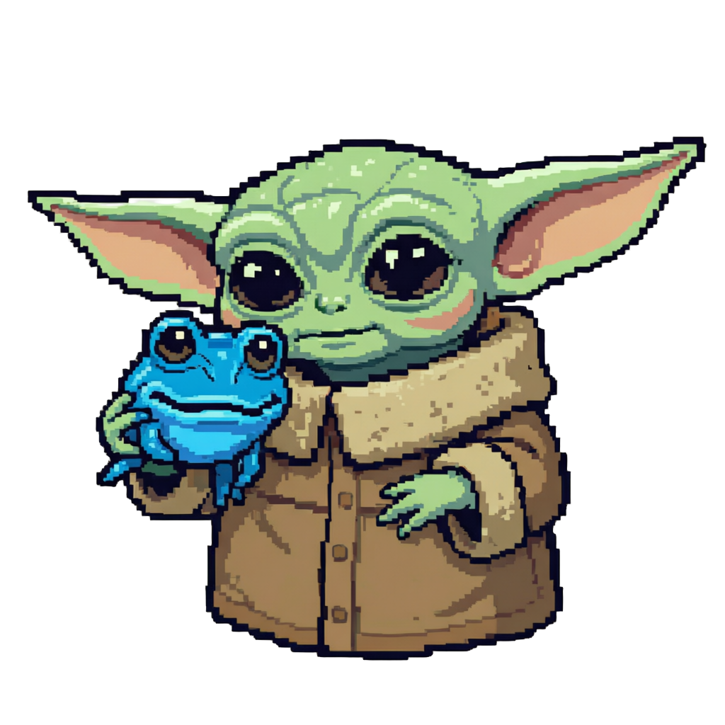 Grogu Eating a Blue Frog Snack