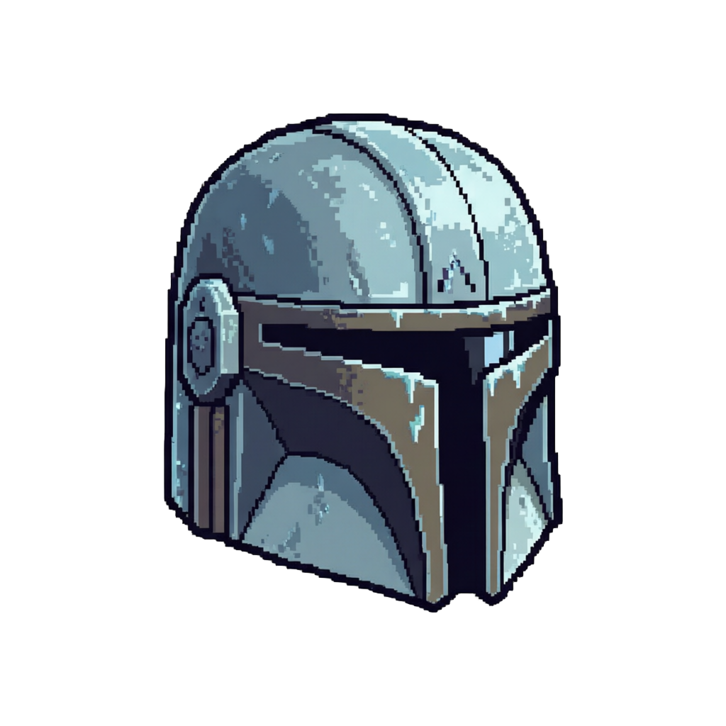 A Frozen Low-res Pixelated Mandalorian Helmet