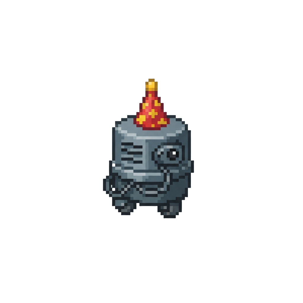 A Mouse Droid Wearing a Tiny Party Hat