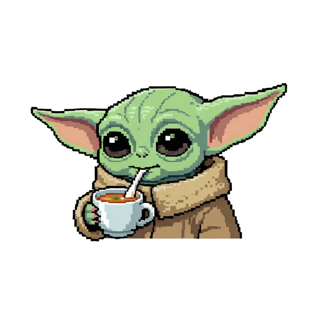 Grogu Sipping Soup From a Cup