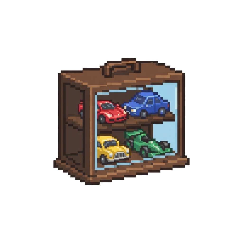 A Display Case of Shiny Toy Cars
