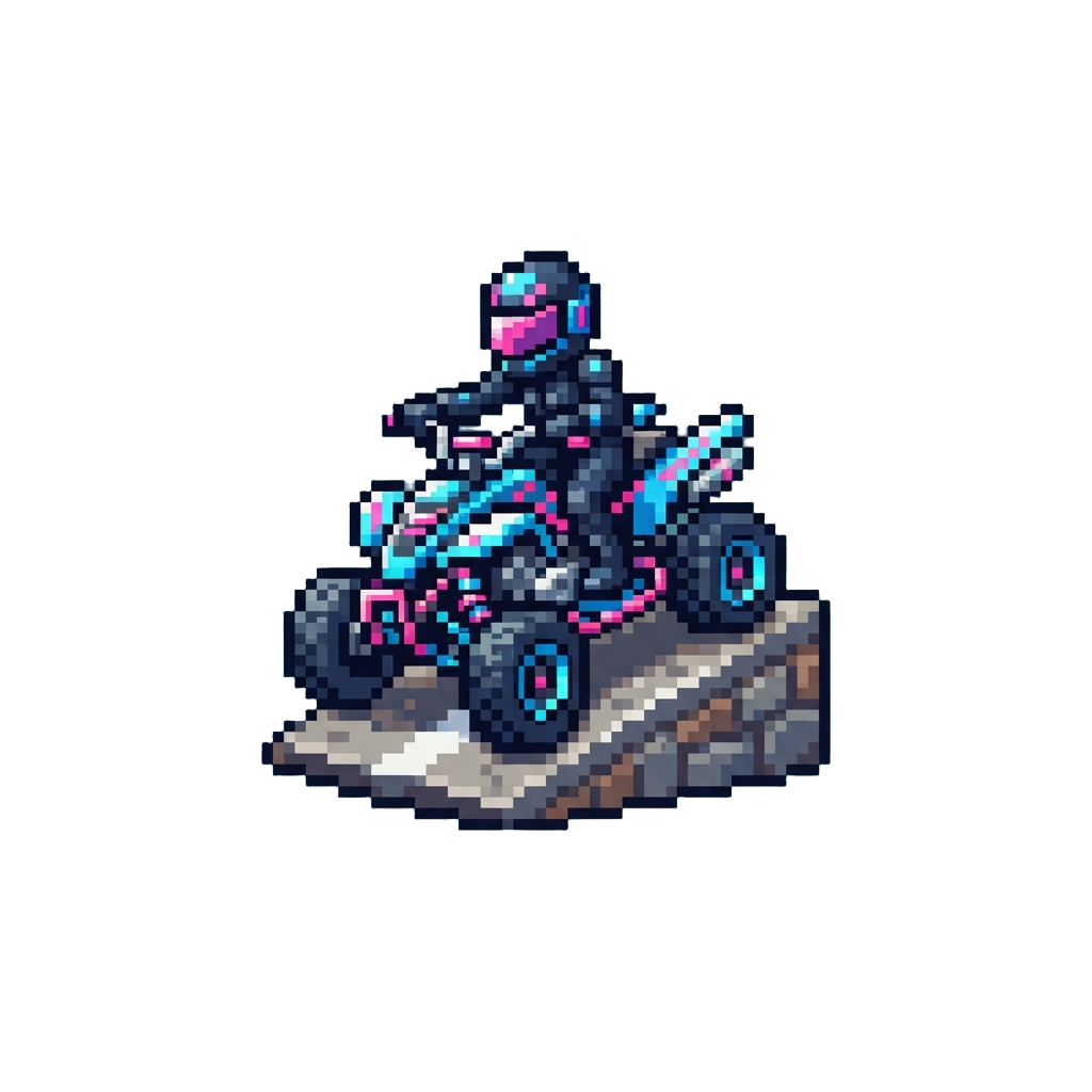 Riding a Miniature Customized Neon Quad-bike Down the Ramp