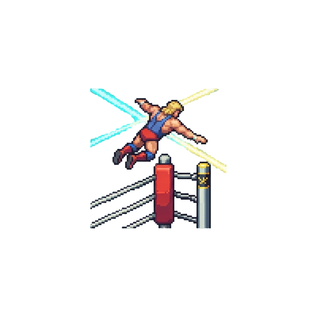 Leaping Onto the Turnbuckle with Giant Laser Beams Sweeping the Arena