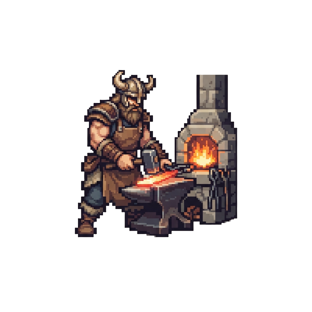 A Gruff Nord Blacksmith Hammering Steel at the Forge
